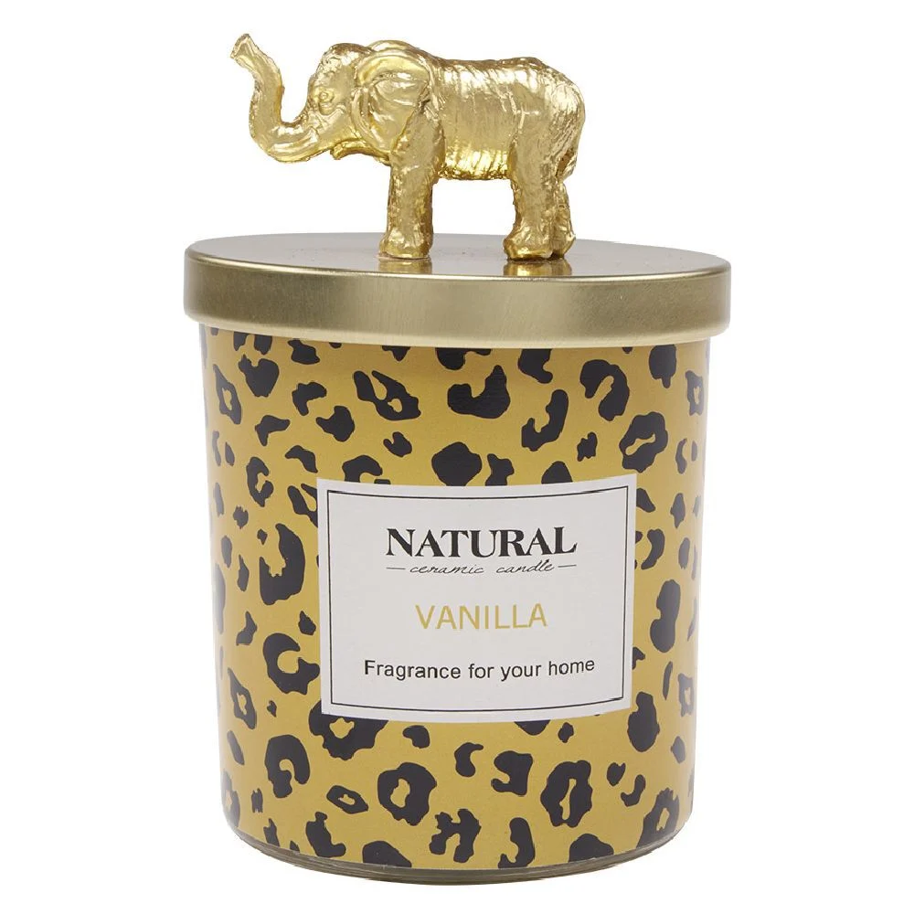 Bougie parfumée couvercle animal jungle doré Ø8xH12cm