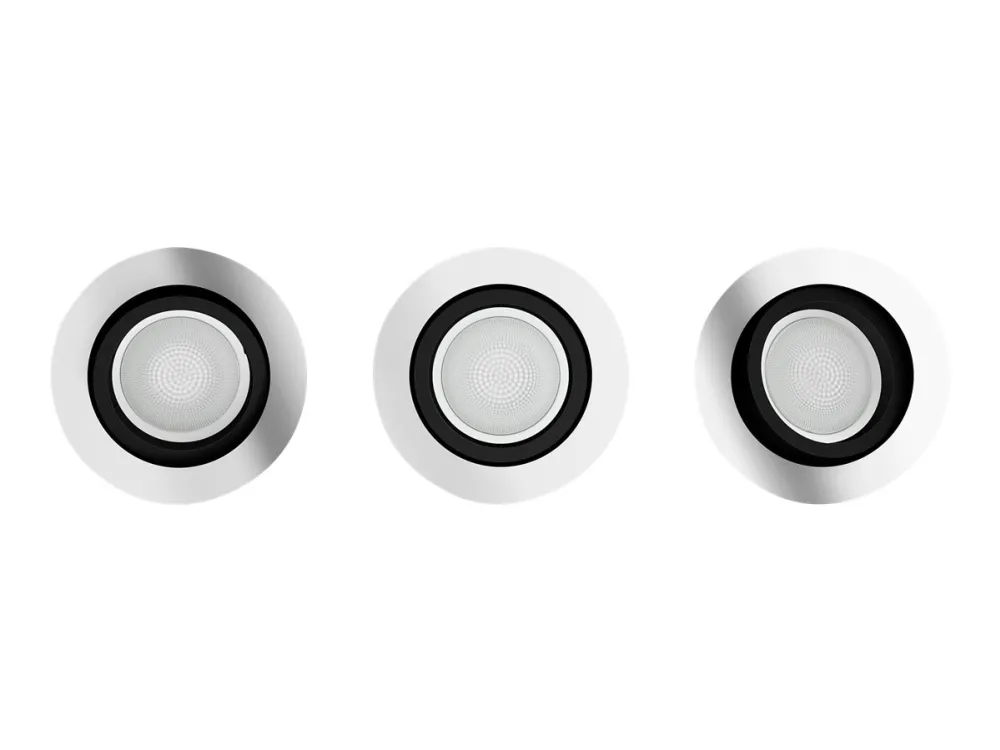 Philips Hue White and Color Ambiance Centura - Indlejret spotlys - LED-spot lyspære - GU10 - 5.7 W - klasse G - 16 millioner farver/varmt hvidt til koldt hvidt lys - 2000-6500 K - aluminium (pakke med 3)