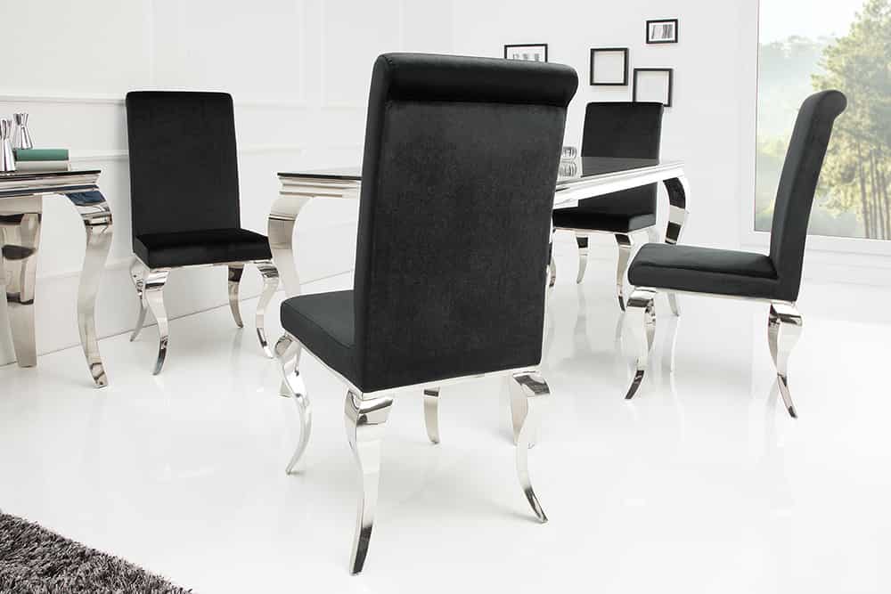 Eleganter Stuhl MODERN BAROCK schwarz Samt Stuhlbeine aus Edelstahl