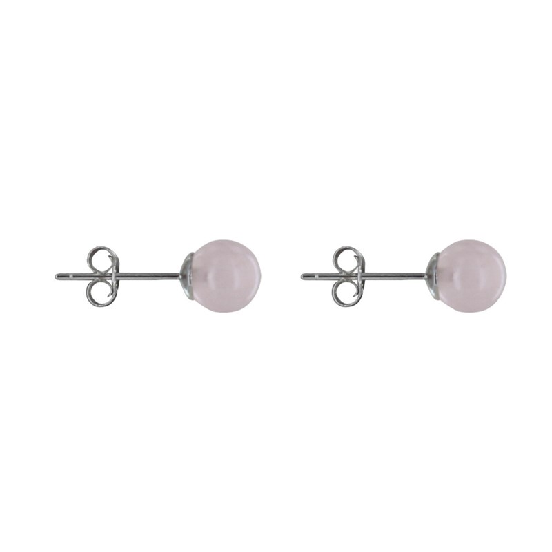 Boucles d'Oreilles Clou Argent Rhodié et Perles de Quartz Rose 6 mm