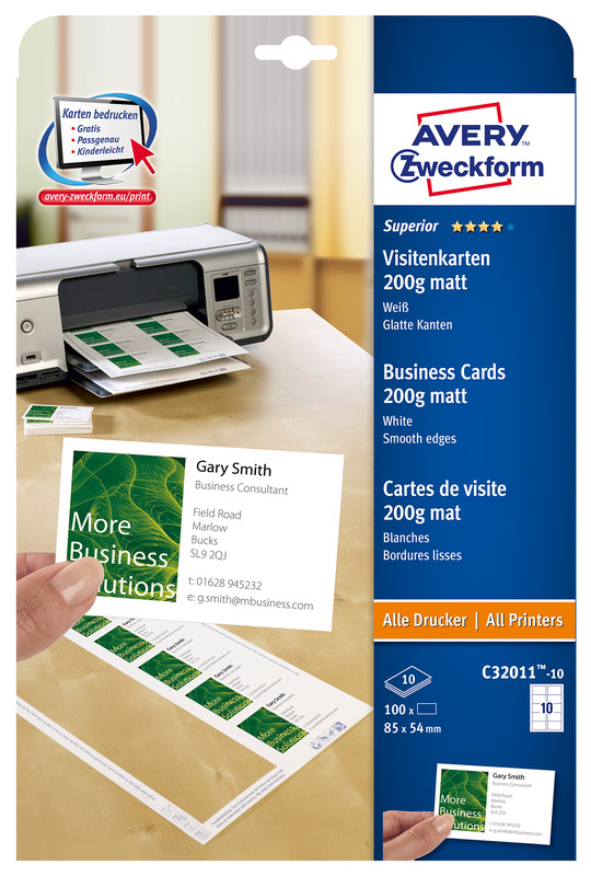 Avery Zweckform Visitenkarten, C32011-10, 85 x 54 mm