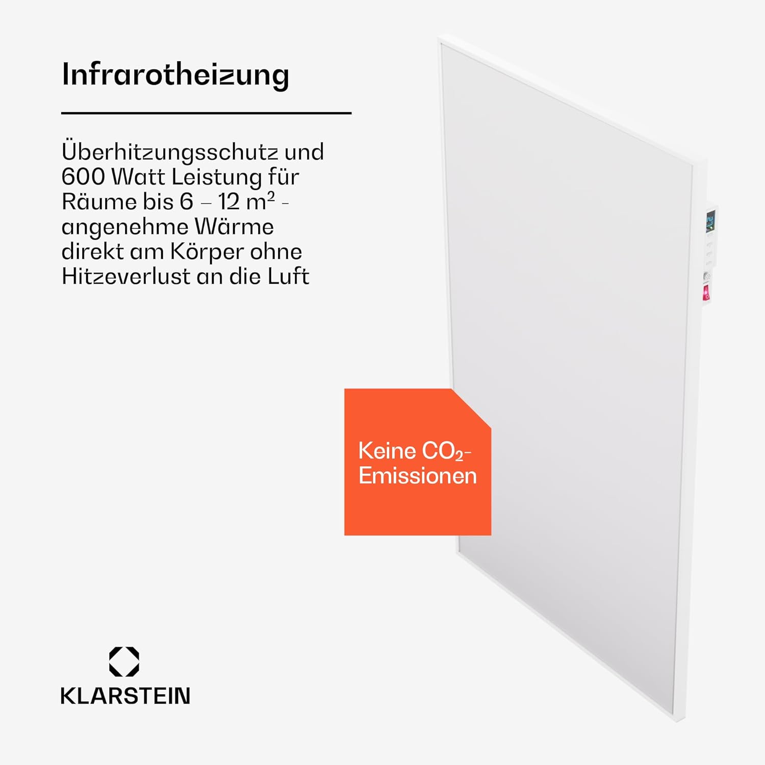 Klarstein Infrarotheizung mit Thermostat, 600W Elektroheizung, Smart Home Infrarotheizung zur Wandmontage, IR mit App-Steuerung & Erkennung Offener Fenster, Effizienter Feuchtraum Heizkörper CO2-Frei