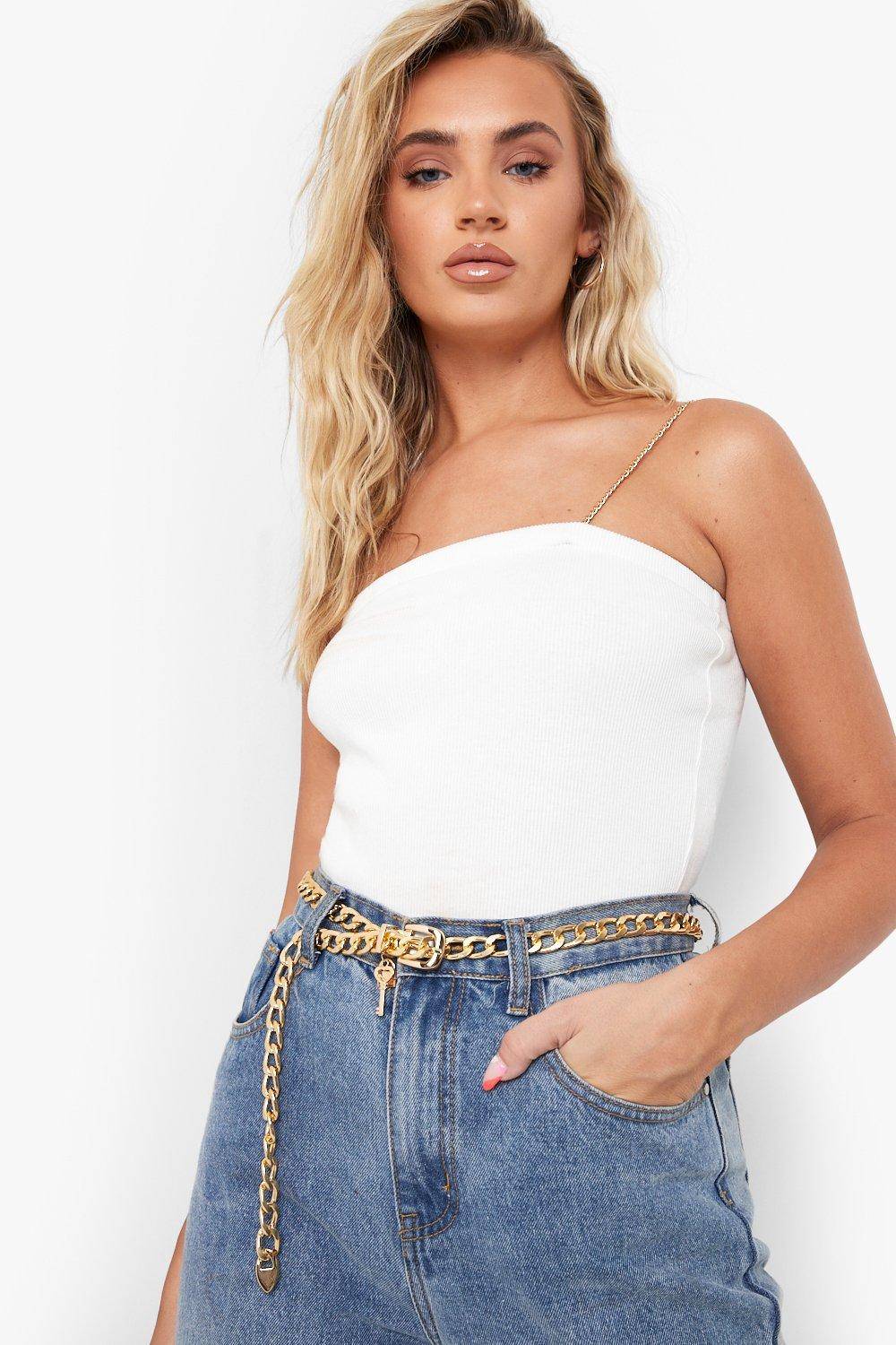 boohoo Ceinture avec boucle en chaîne épaisse dorée avec clé