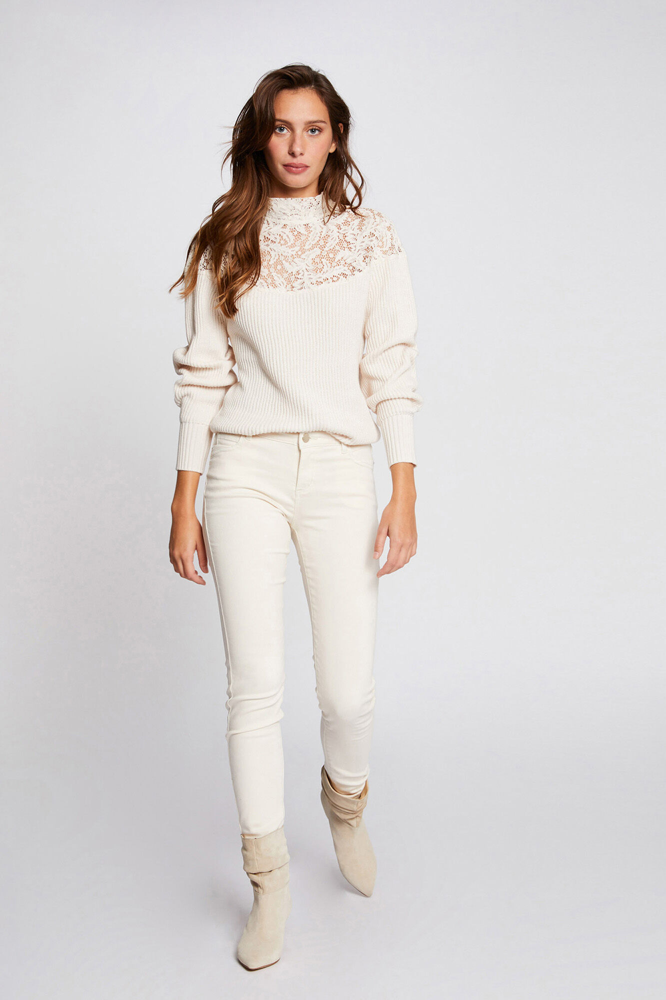 Calça skinny vaquero de cintura baixa - Marfim