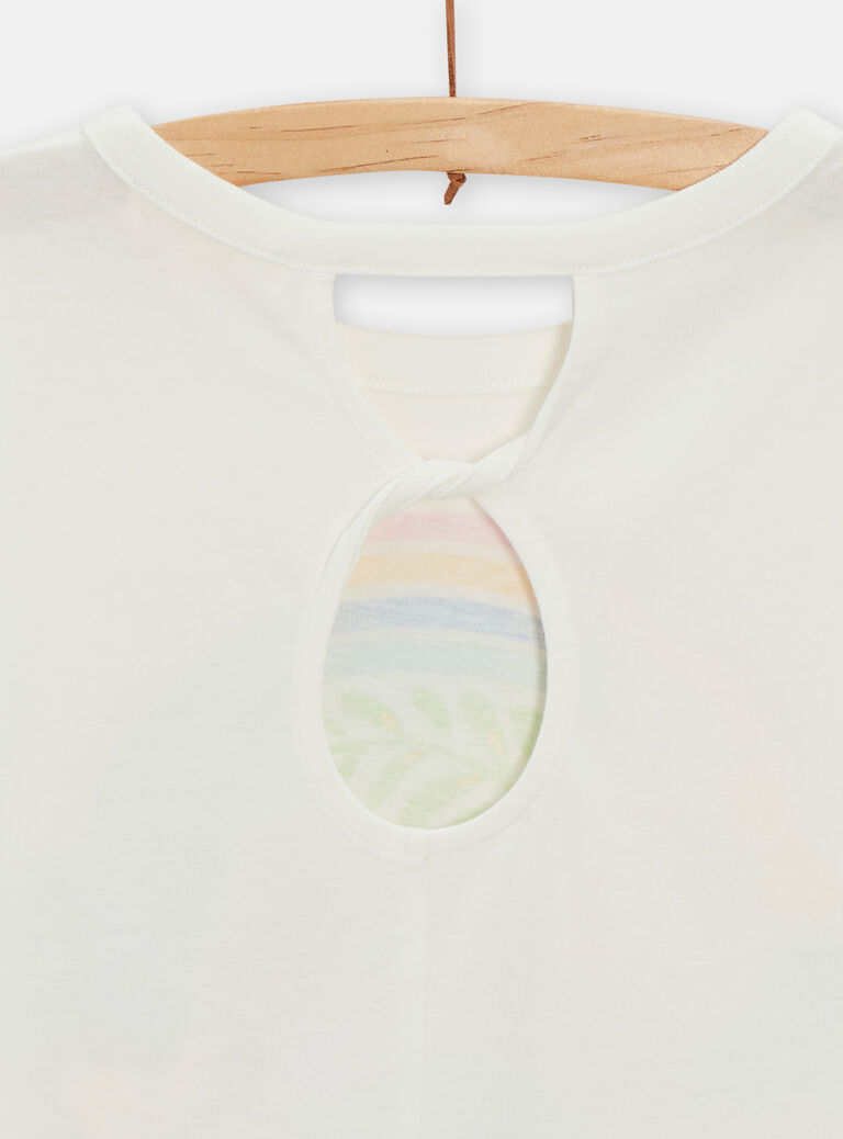 T-shirt écru animation fleur sequins magique pour fille