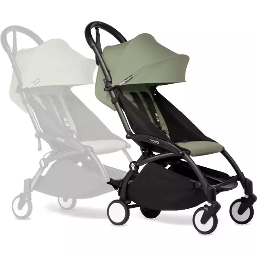 BABYZEN Kinderwagen YOYO 6+ connect Black mit Textilset Olive