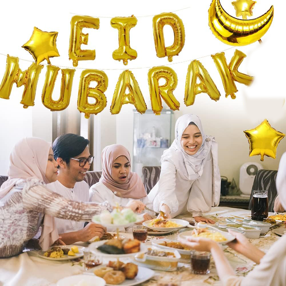 (28-tlg. Set) Ramadan Ballon Girlande Eid Mubarak Party Deko   Latex- & Folien Luftballons - Gold / Lila