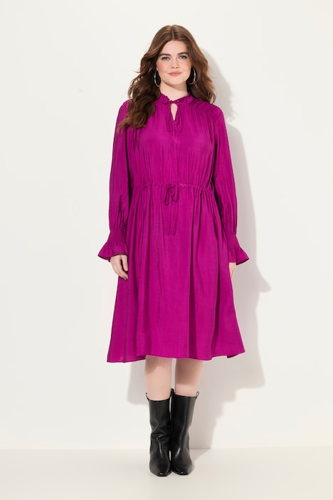 Kleid, A-Linie, Rüschen-Stehkragen, Langarm