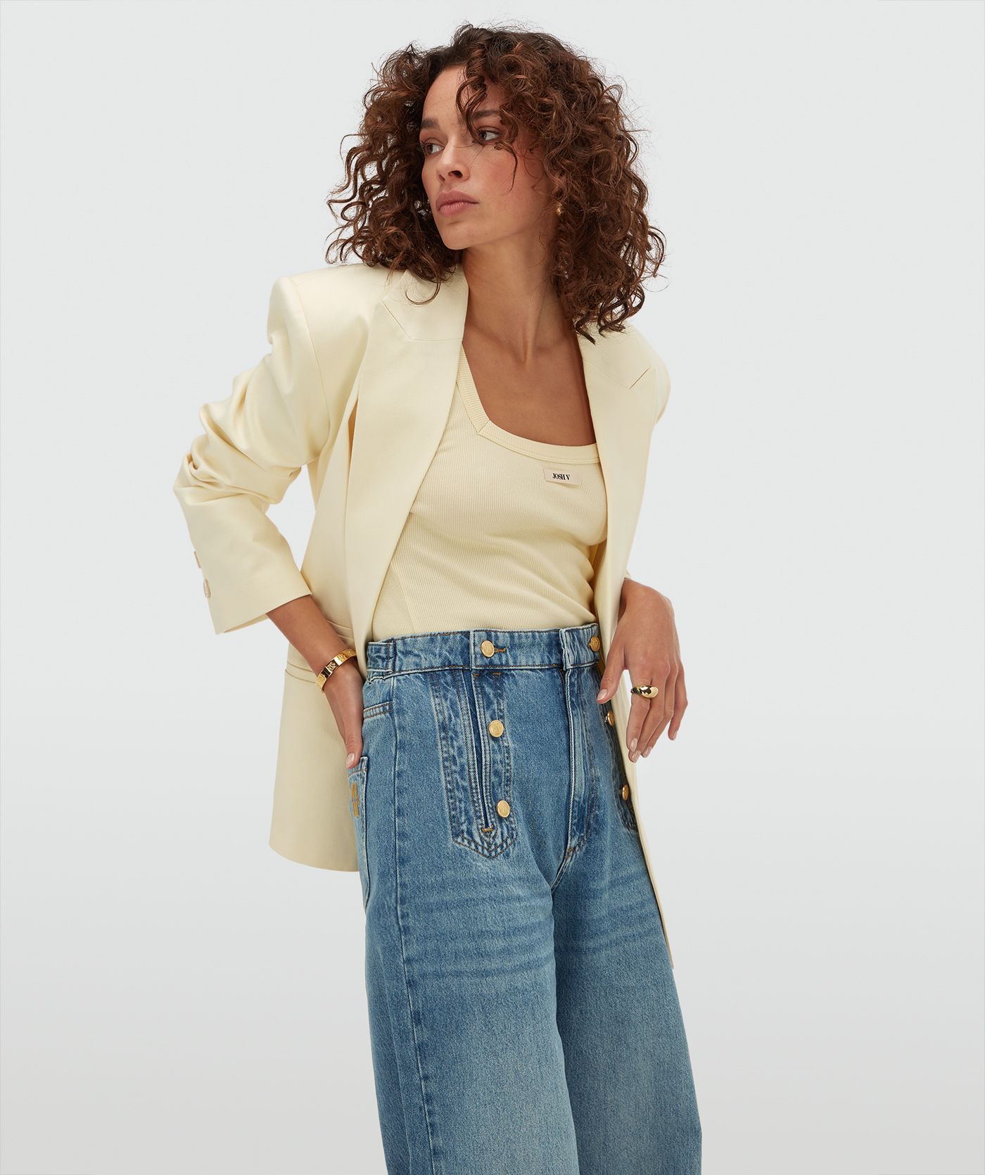 JV-DIEDA slim fit top met logo - butter yellow