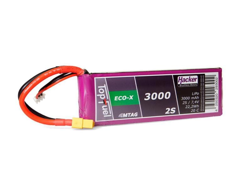 Hacker RC-Akku LiPo 3000 mAh 7.4 V 20C TopFuel ECO-X MTAG 2S LiPo-Akku für Flugmodelle