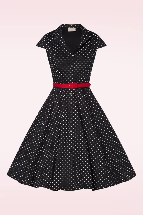 Topvintage Boutique Collection Angie Polkadot swing jurk in zwart en wit