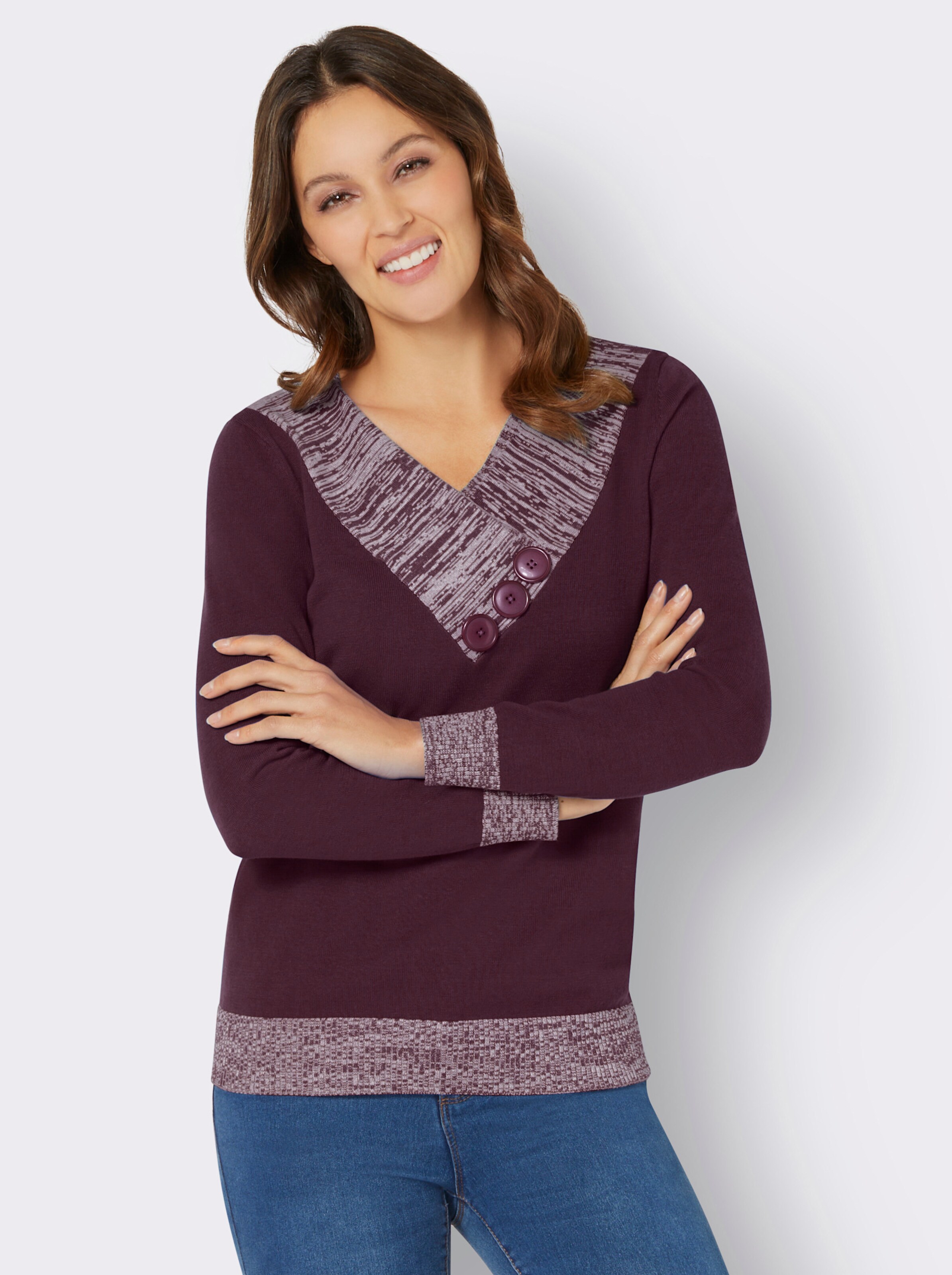 Langarm-Pullover mit Melange-Partien