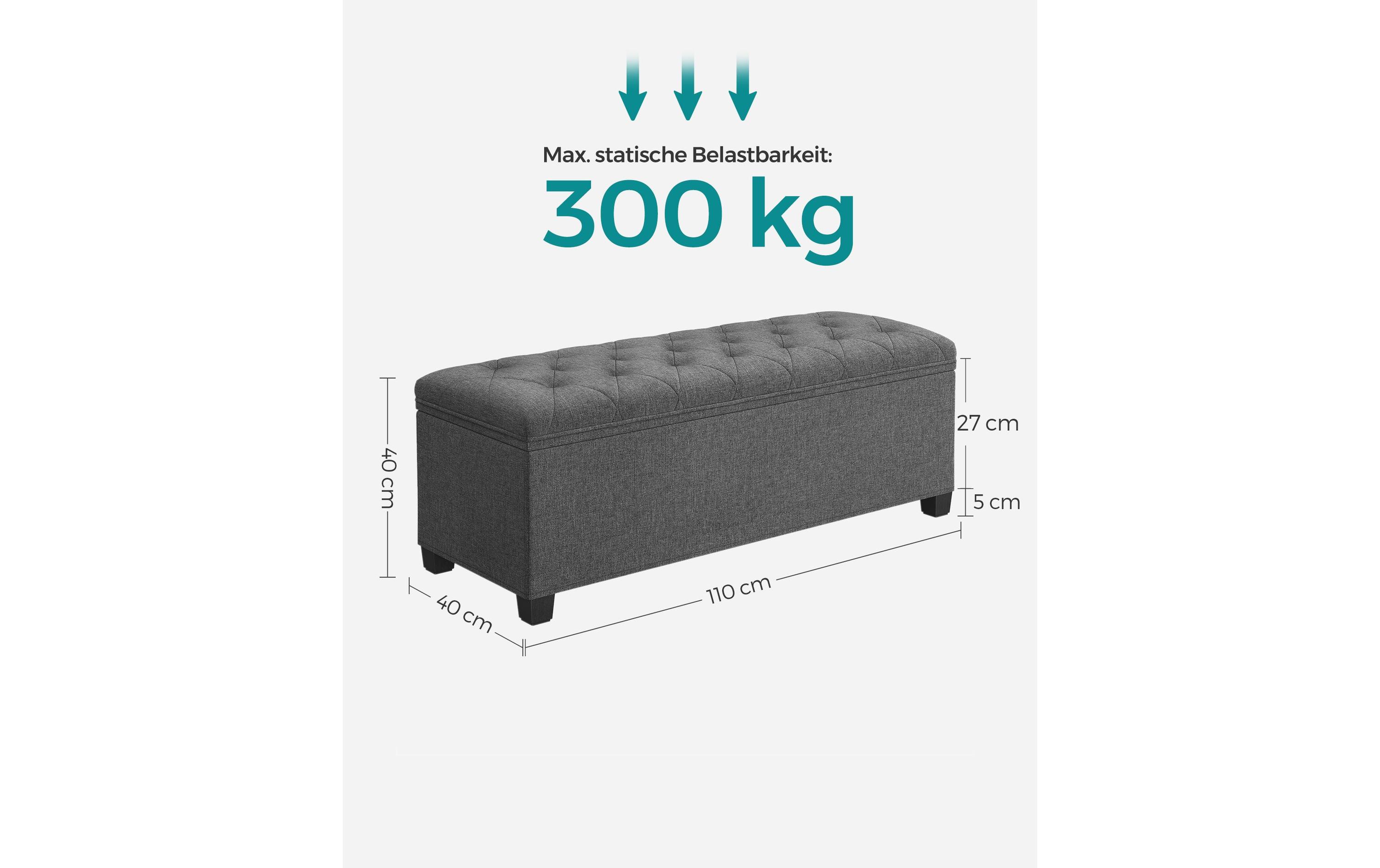 Sitztruhe Ottomane mit Stauraum 110 x 40 cm, Grau<br>Sitzbank