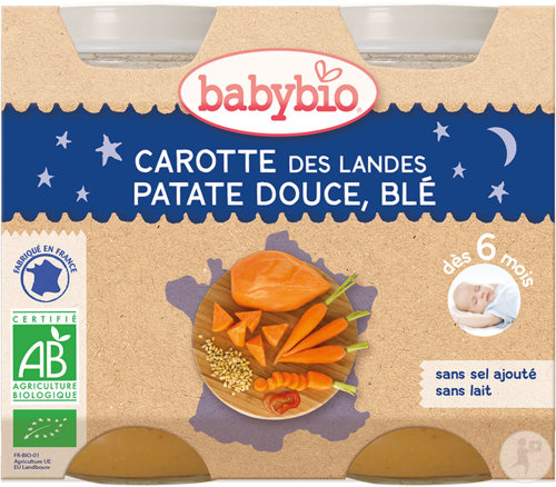 Babybio Carottes De France - Patates Douces - Blé Dès 6 Mois Pots 2x200g (51059)