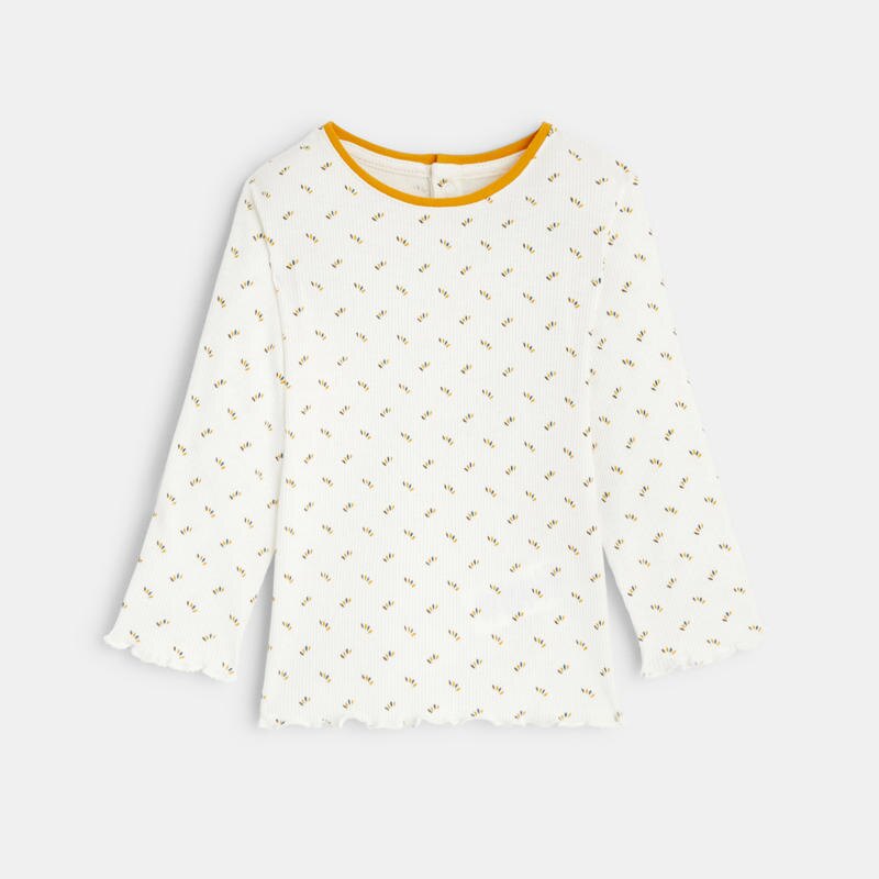 T-shirt maille côtelée bords frisottis bébé fille Gris ou noir