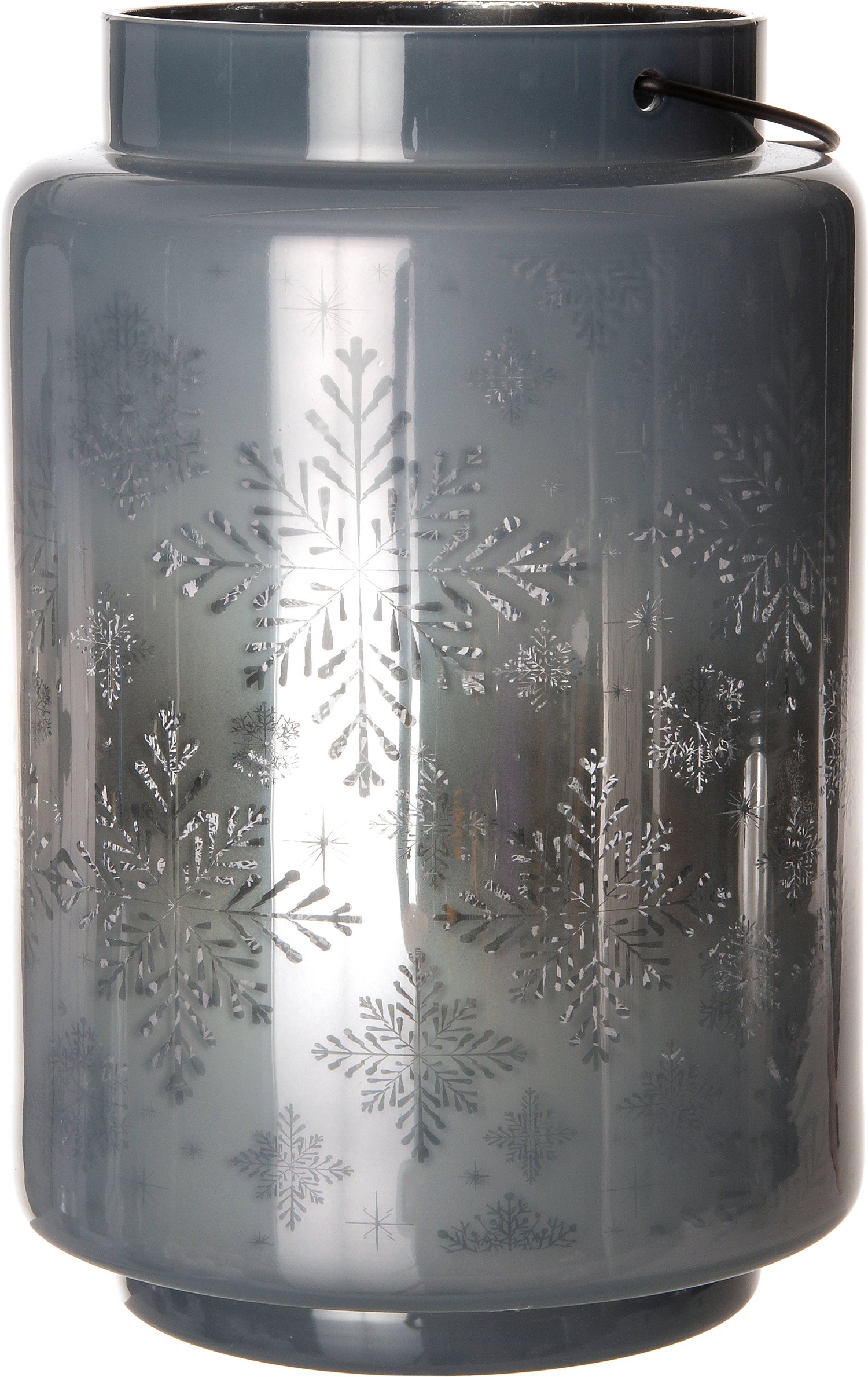 Intratuin lantaarn sneeuwvlokken blauw met 1 LED lampje warm wit D 12,2 H 16,7 cm