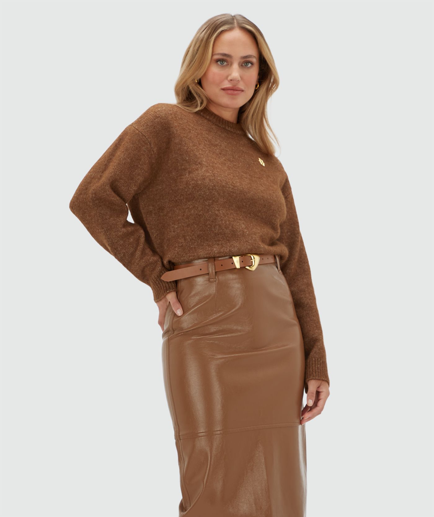 JV-IZE oversized sweater met logo - cognac