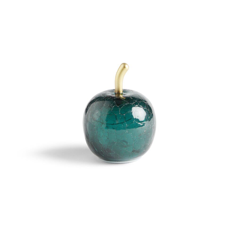 Décoration LED en verre pomme verte effet craquelé Ø7xH8cm