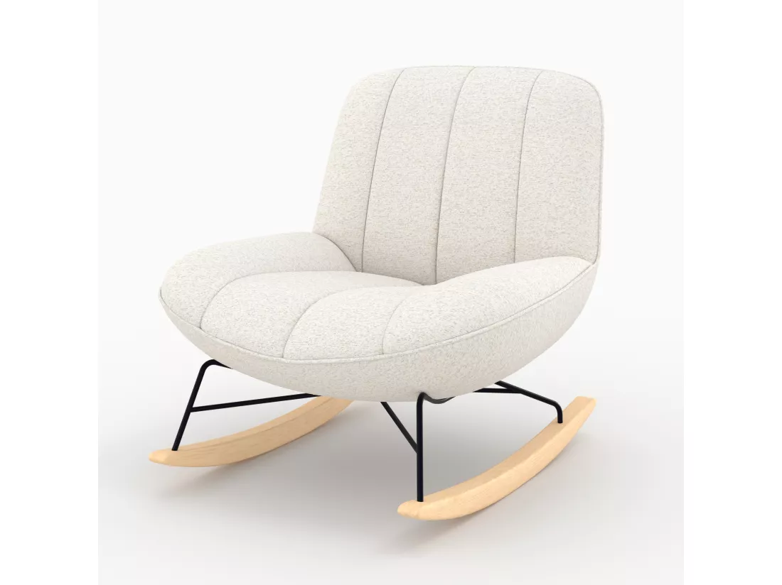 Rocking chair en tissu bouclette blanc cassé - Alvin