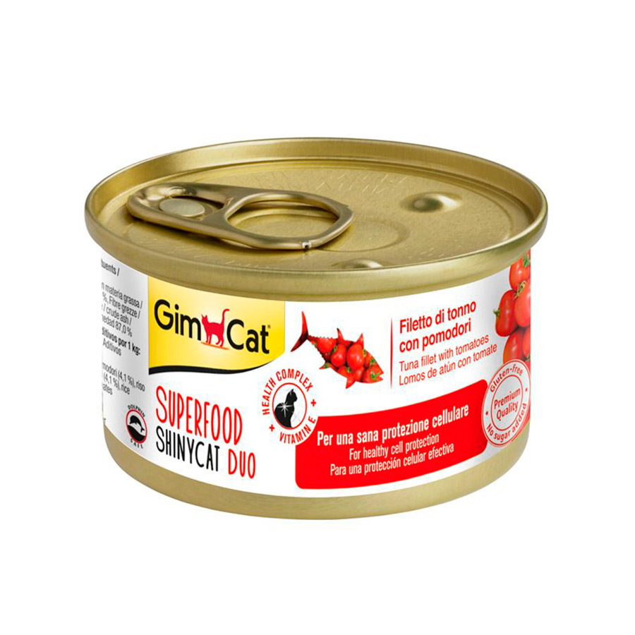 Gimcat Super Food Shiny Cat Duo Atum e Tomate em Lata para Gatos