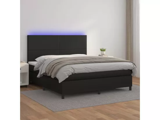 Sommier tapissier avec matelas et LED Noir 180x200cm Similicuir