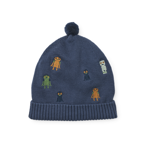 Liewood Aster Beanie, Robots/Indigo Blue, 1-2 år