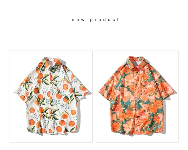 Lefitt - Hawaiiaans overhemd met korte mouwen, kraag en bloemenprint