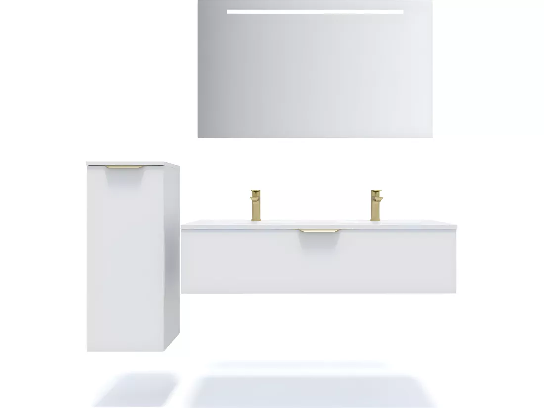 Meuble de salle de bain suspendu double vasque intégrée 120cm 1 tiroir Blanc - Venice
