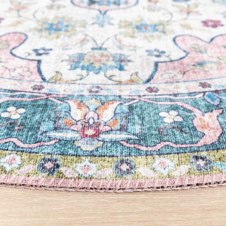 Rond vintage vloerkleed - Lily Oriental Blauw/Roze | Fleurig