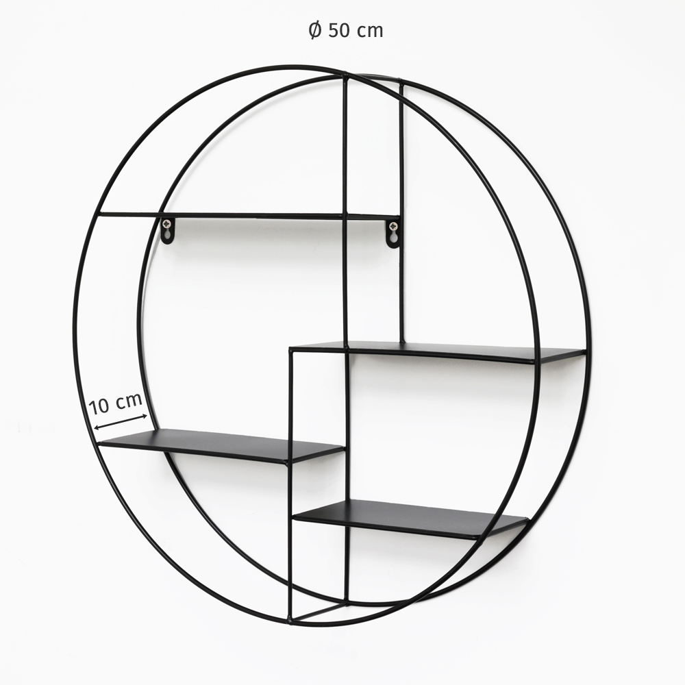 Etagère murale en métal noir avec 4 plaches - ronde - 50x10 cm