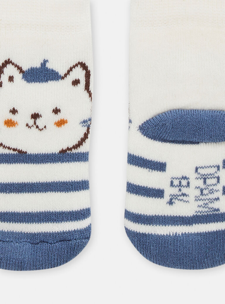 Chaussettes à rayures bleues motif chat