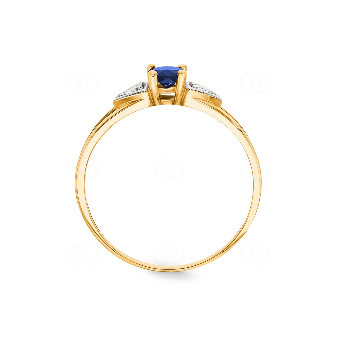 Damenring 750/18 K Gelbgold mit Saphir oval & Diamanten 0.01ct.