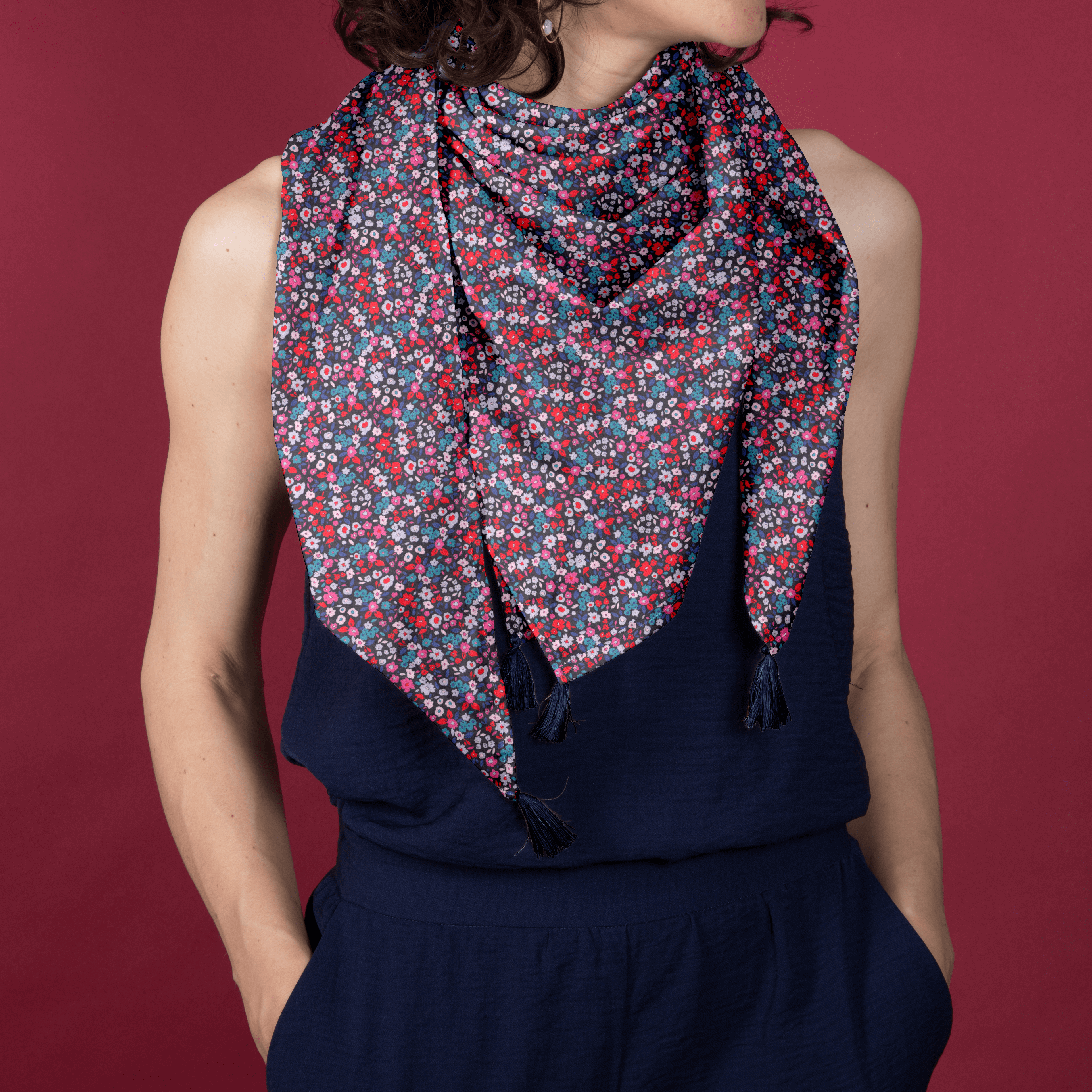 Foulard Pompon Romance Fleurie
