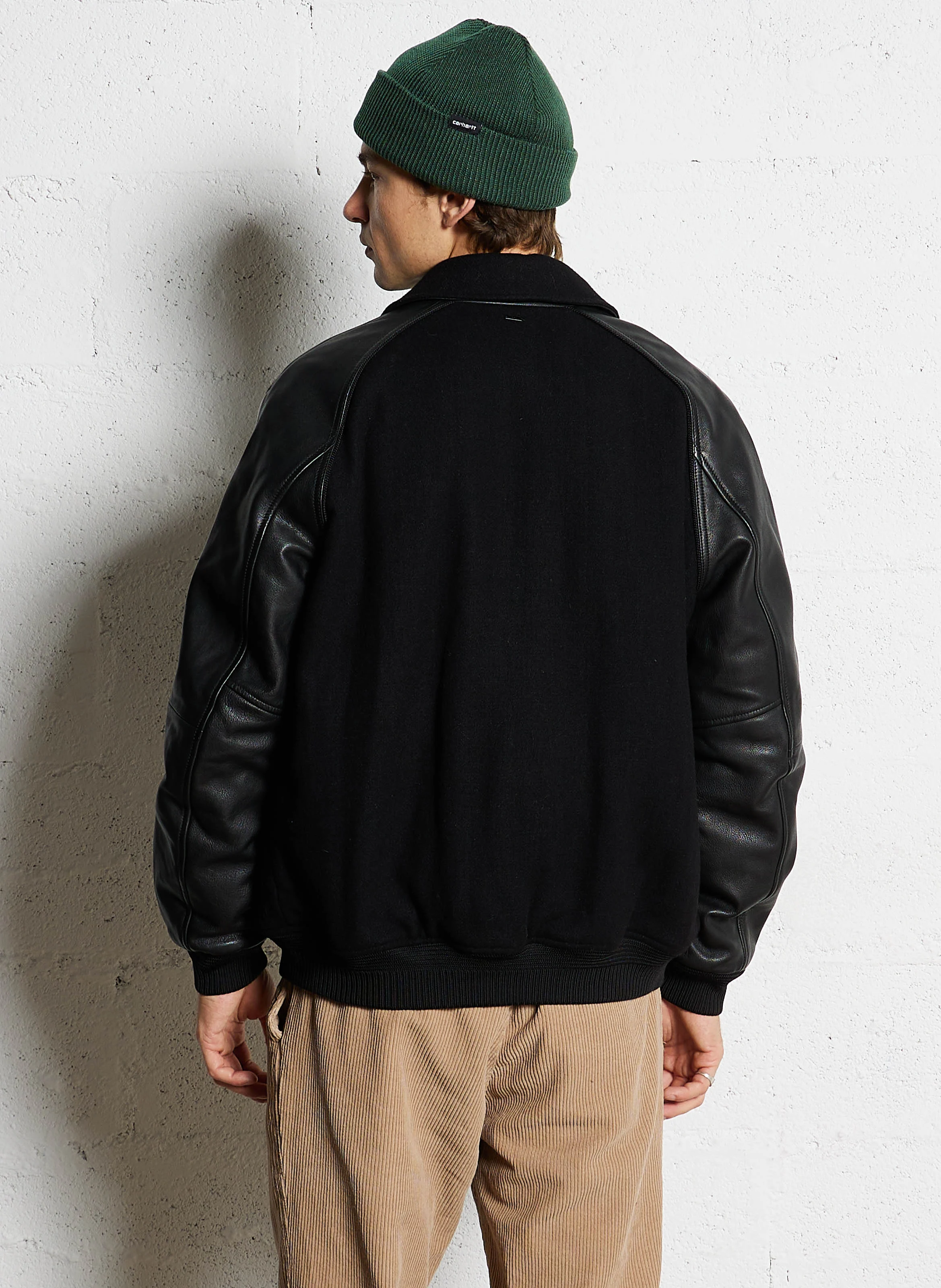 Blouson col classique ample en laine mélangée | Noir