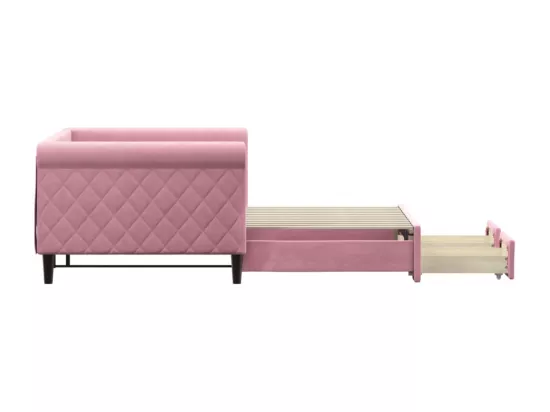 Lit de jour avec gigogne et tiroirs sans matelas rose 90x200 cm