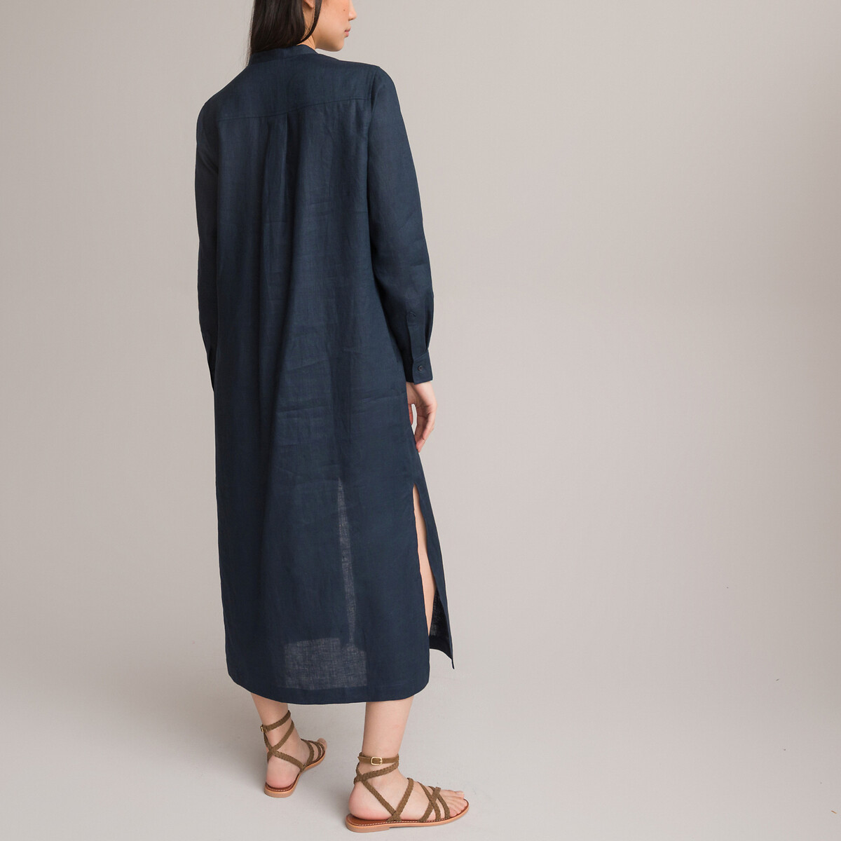 COLEÇÕES LA REDOUTE<br>Vestido longo com mangas compridas, em linho