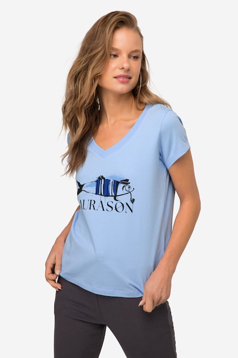T-Shirt, Fisch Motiv, V-Ausschnitt, Halbarm
