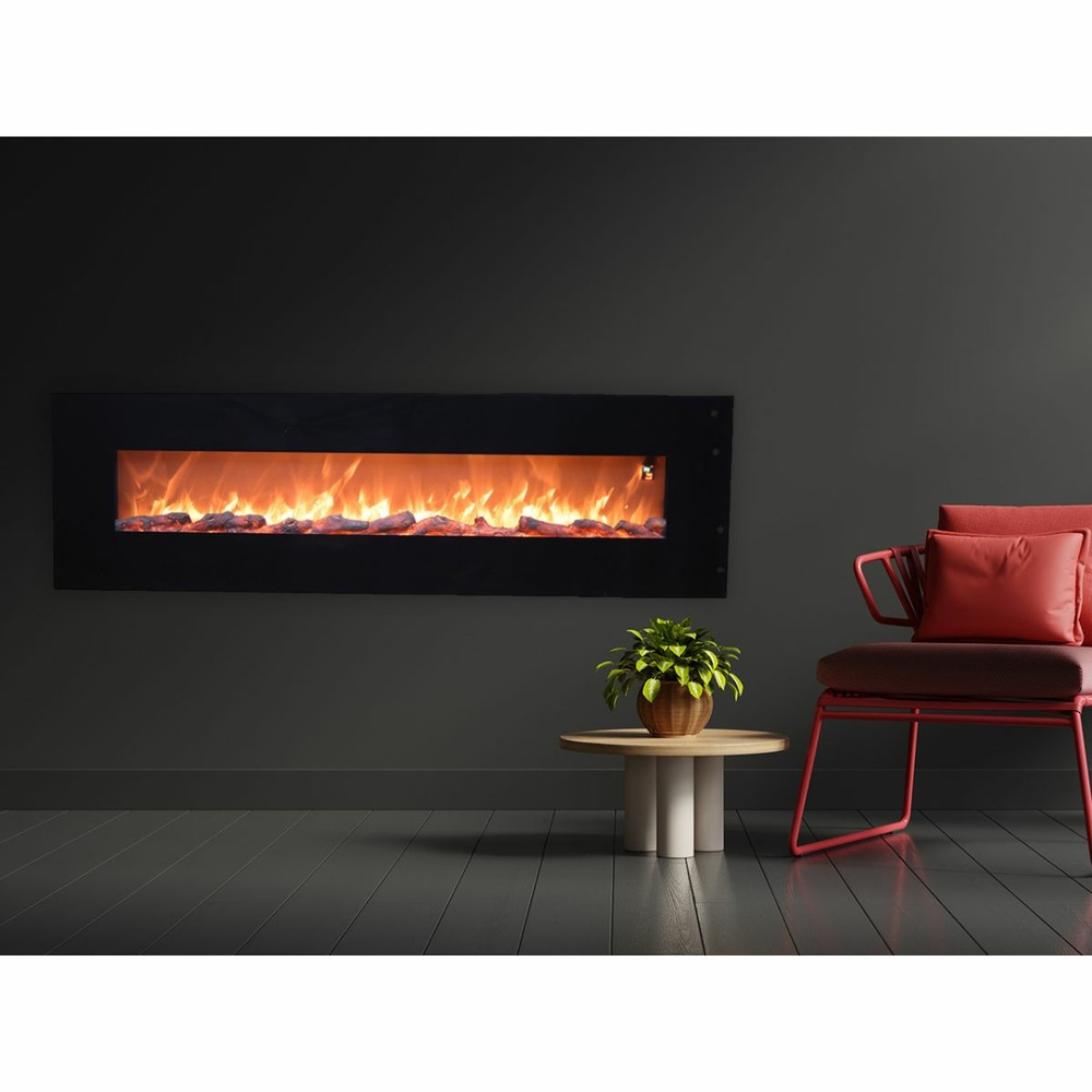 Cheminee murale electrique noire sined caminetto pordoi