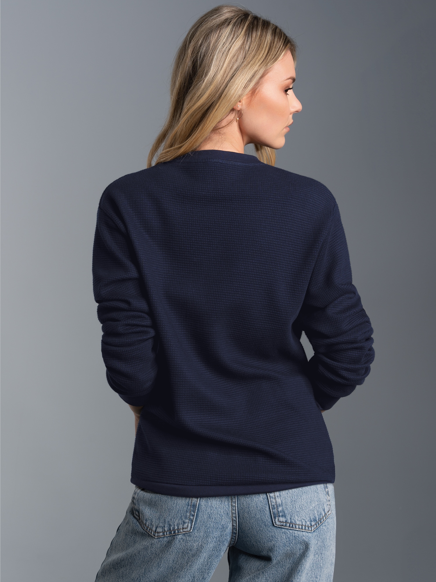 Sweatshirt in Waffeloptik Navy