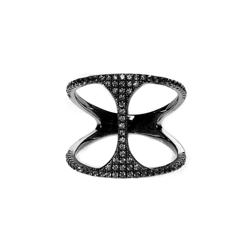 Bague Argent Ronde Double Anneaux Noir