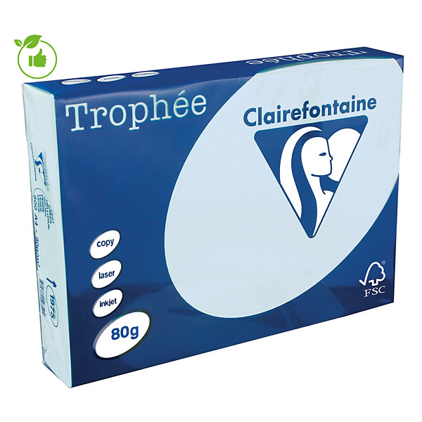 Papier couleur Trophée Clairefontaine bleu pastel A4 80g, 5 ramettes de 500 feuilles