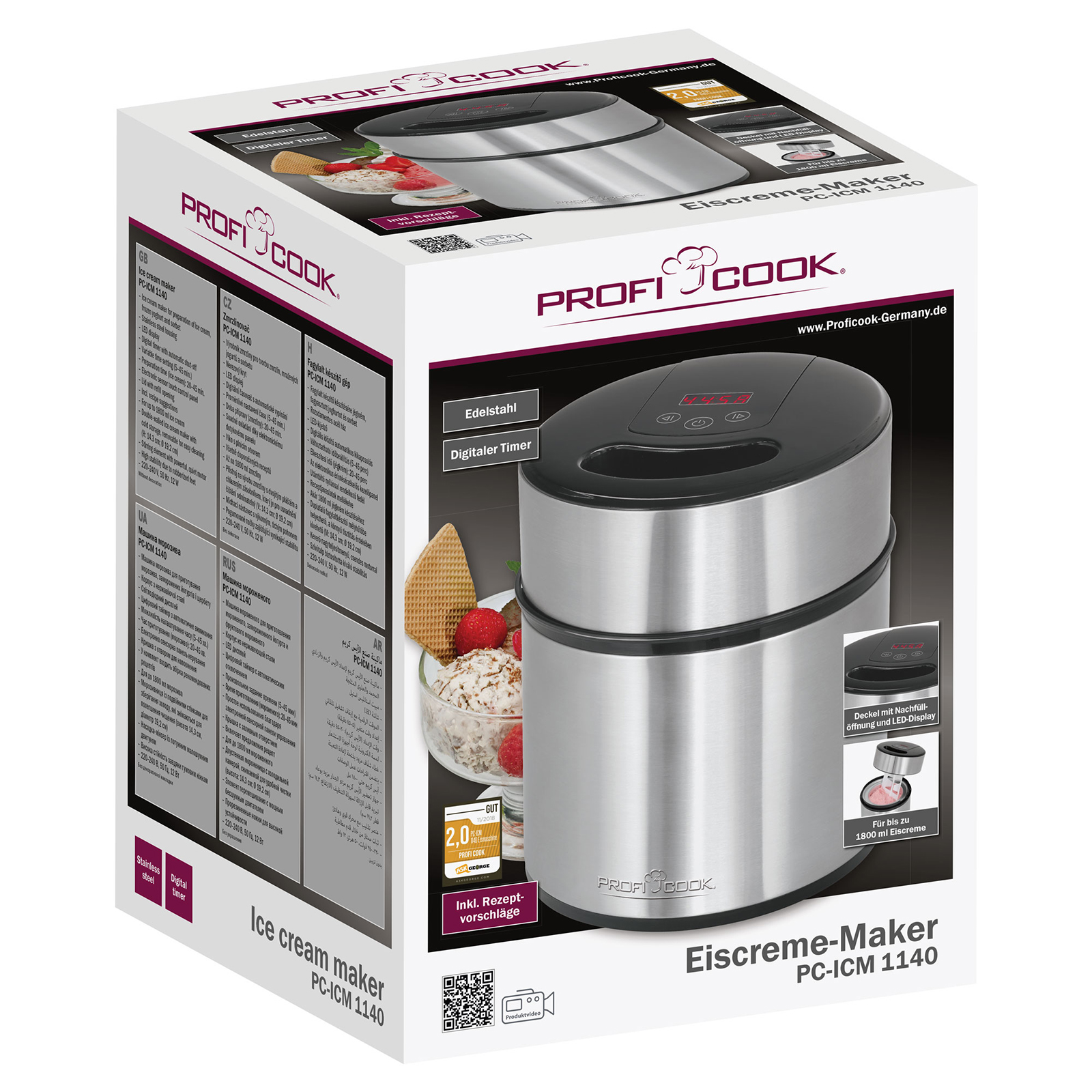 PROFICOOK Eismaschine - Edelstahl-schwarz - 1,5 Liter