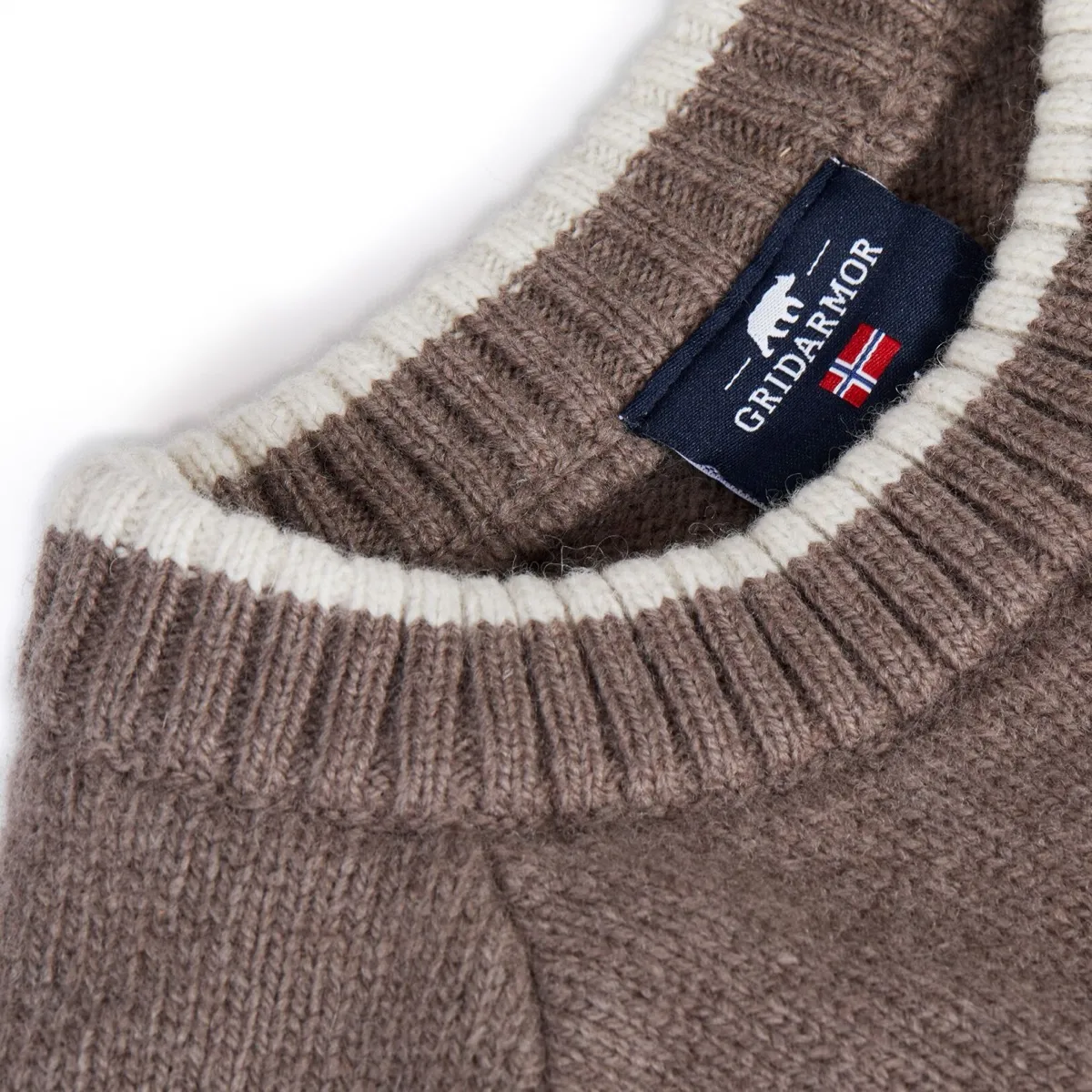 Gridarmor Men's Snøkrystall Round Neck Ullgenser Mid Grey Melange/White