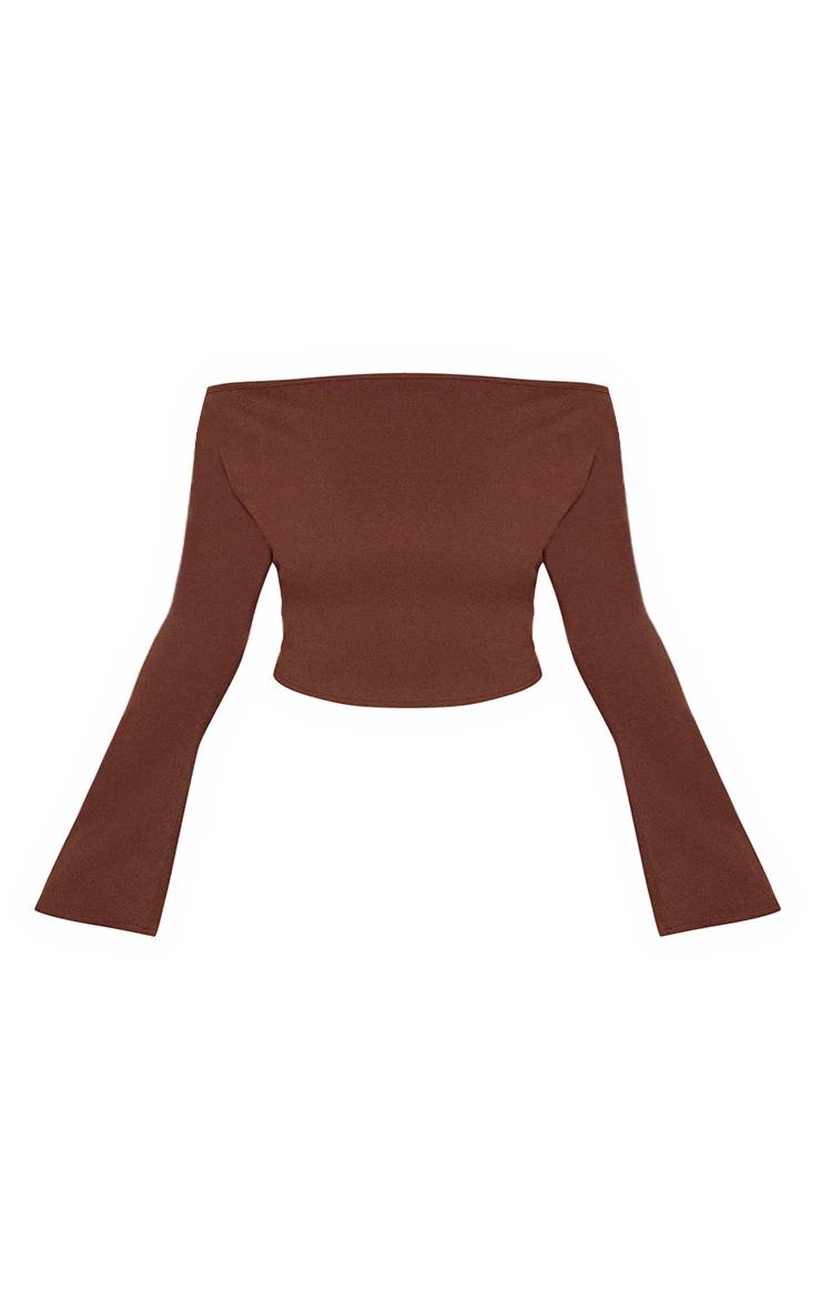 Chocolat Haut Bardot À Manches Longues Toucher Doux Shape