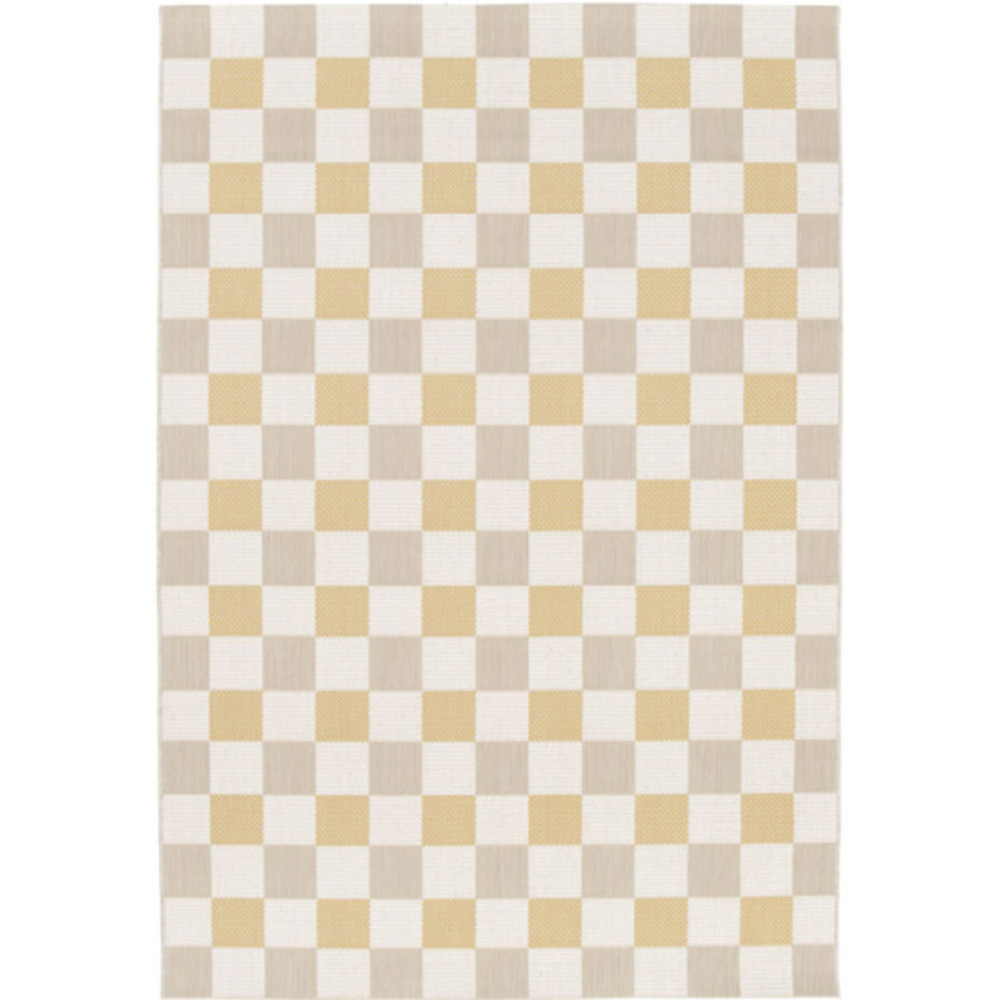 Tapis motif damier en matière recyclée - andy - beige et ocre - 160 x 230 cm