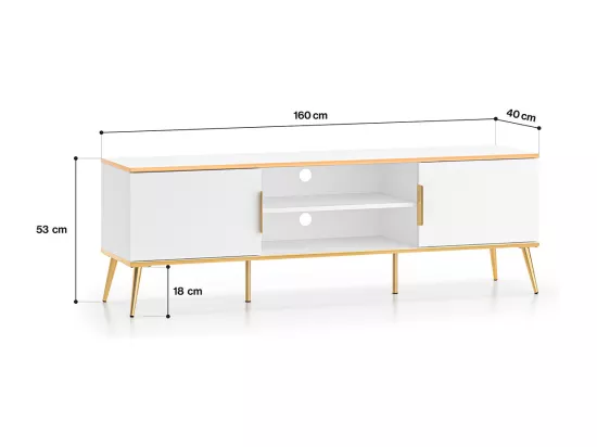 Meuble TV 2 portes 160 cm Zora Blanc et Doré