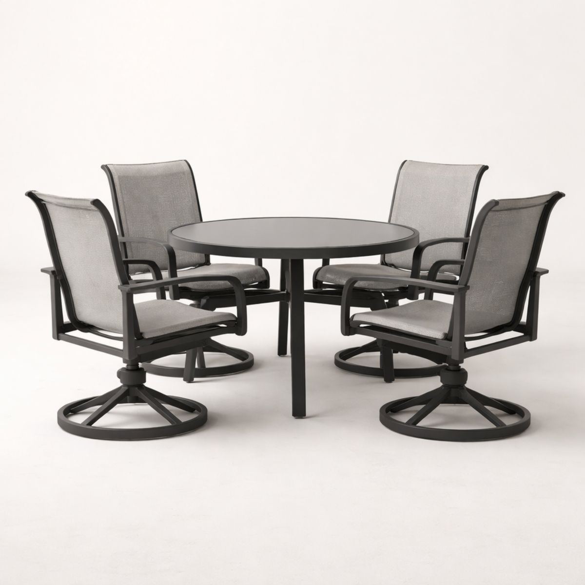 Gartenmöbel-Set Aus Aluminium Rundtisch Glasplatte 4 Sessel Schwarz Grau