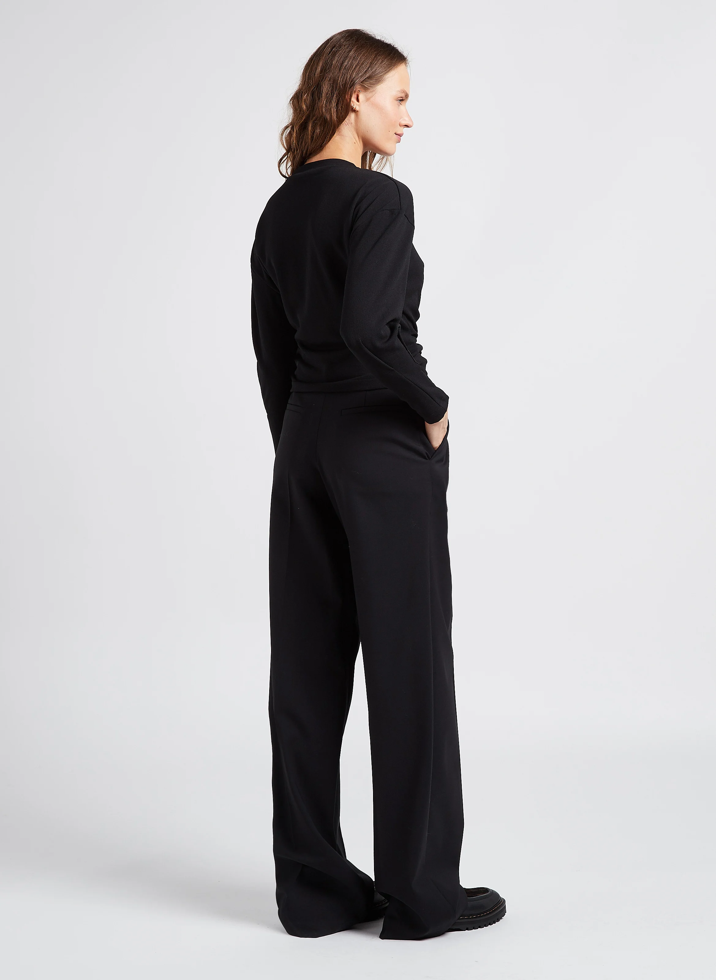 ISALINE - Pantalon à pinces en laine mélangée | Noir