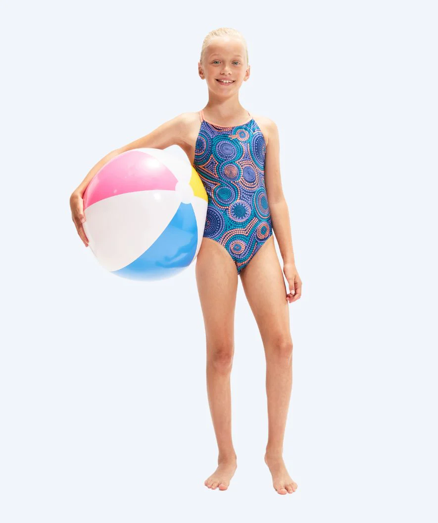 Speedo badedragt til piger - Printed Twinstrap - Mørkeblå/orange