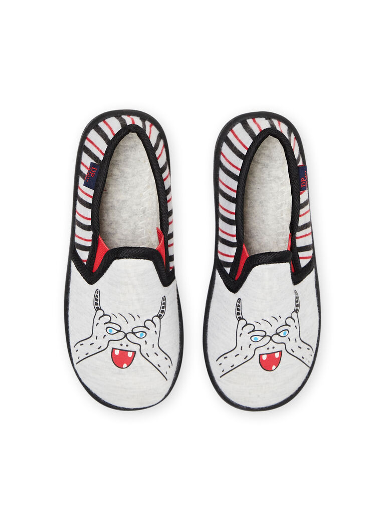 Pantoufles gris chiné, noires et rouges enfant garçon